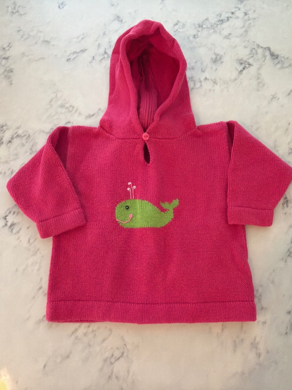 Girls Cotton Sweater with Green Whale Design
